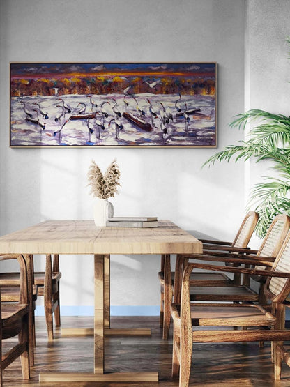 Alacakaranlıkta Turnalar Yağlı Boya Tablosu