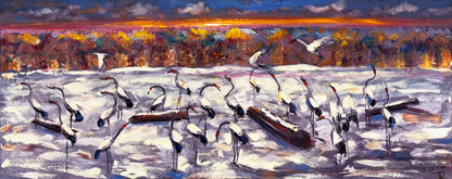 Alacakaranlıkta Turnalar Yağlı Boya Tablosu