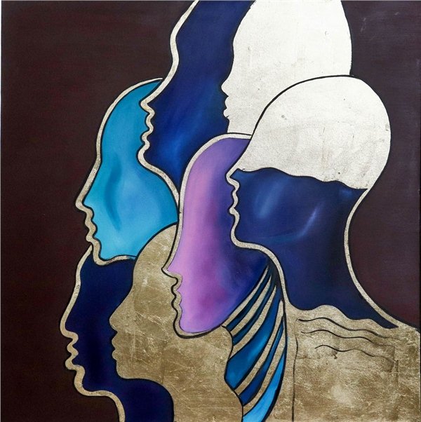 Soyut Kafaların Rengi Yağlı Boya Tablosu