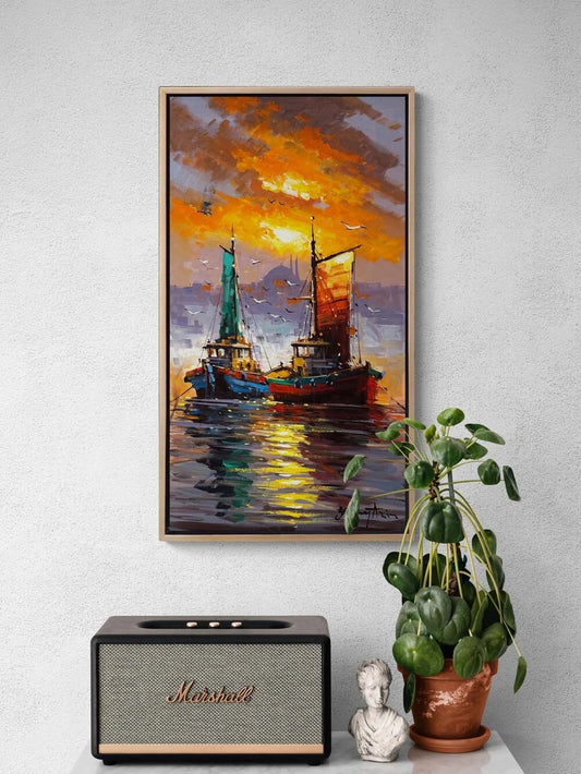 Altın Saatte Yelkenler Yağlı Boya Tablosu
