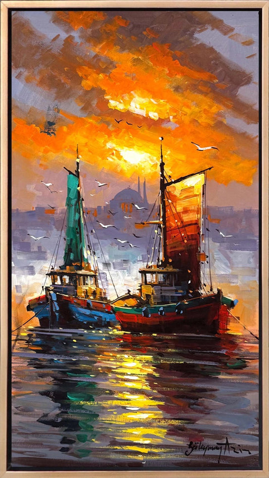 Altın Saatte Yelkenler Yağlı Boya Tablosu
