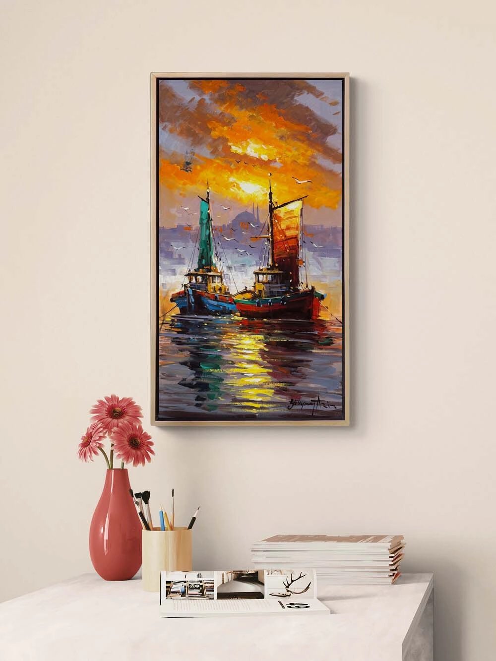 Altın Saatte Yelkenler Yağlı Boya Tablosu