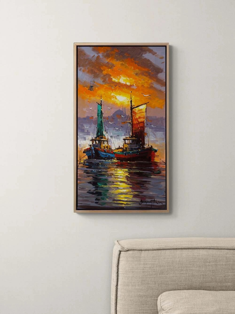 Altın Saatte Yelkenler Yağlı Boya Tablosu