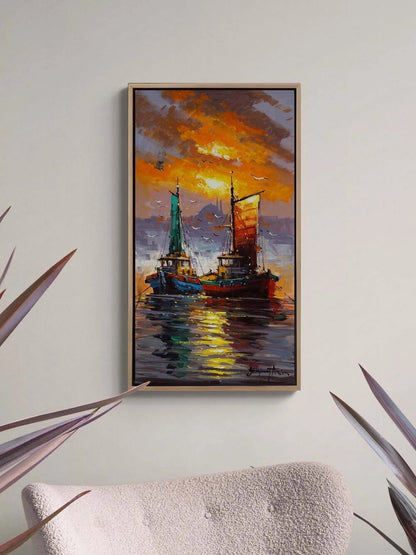 Altın Saatte Yelkenler Yağlı Boya Tablosu