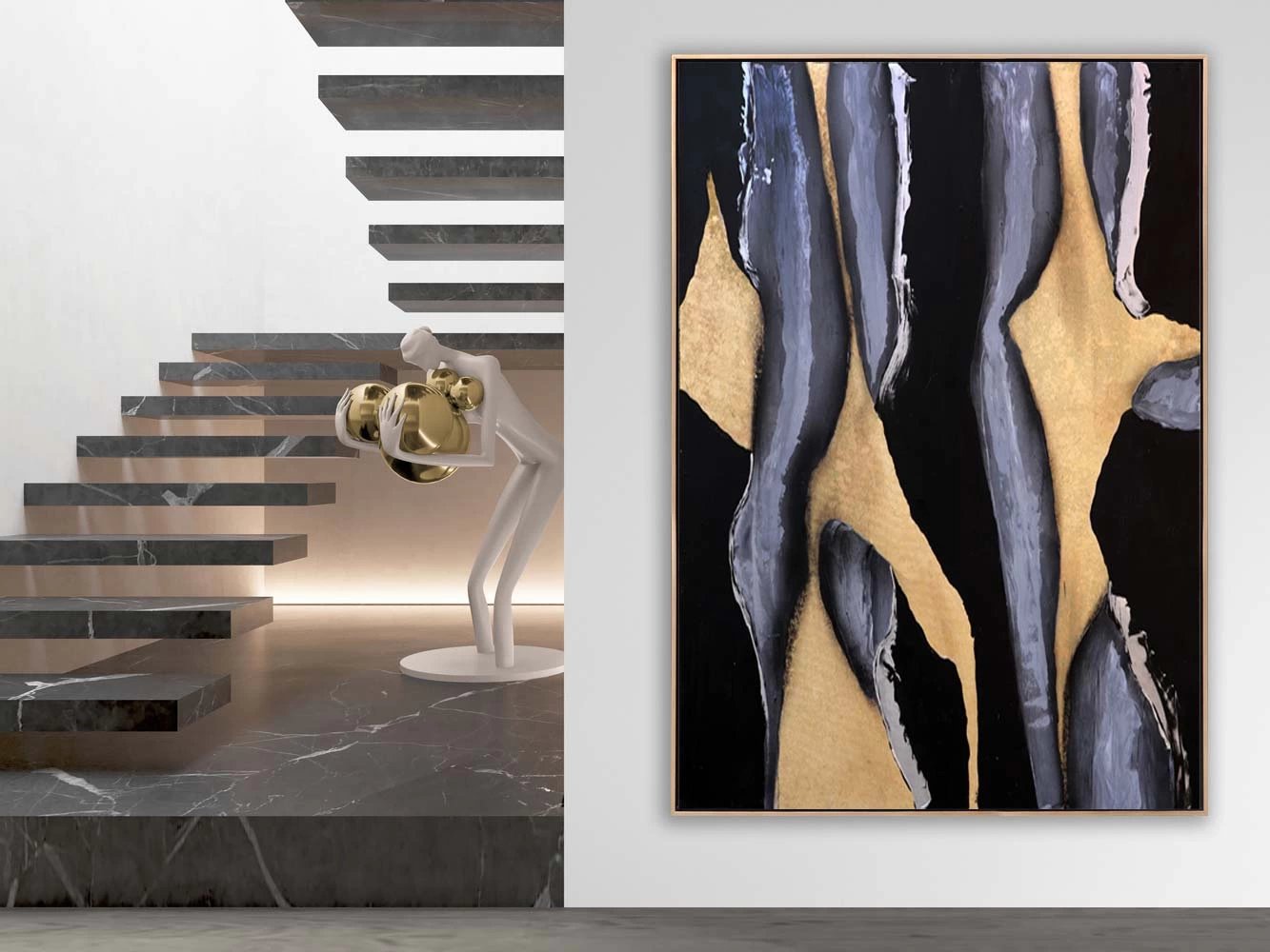 Siyah ve Gold Geçişler Siparişe Özel Soyut Yağlı Boya Tablo