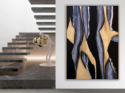 Siyah ve Gold Geçişler Siparişe Özel Soyut Yağlı Boya Tablo