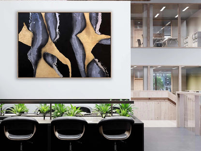 Siyah ve Gold Geçişler Siparişe Özel Soyut Yağlı Boya Tablo
