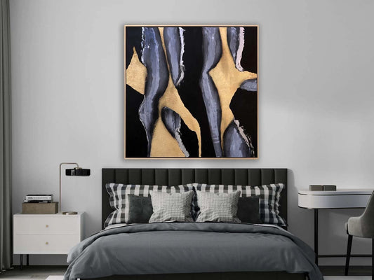 Siyah ve Gold Geçişler Siparişe Özel Soyut Yağlı Boya Tablo