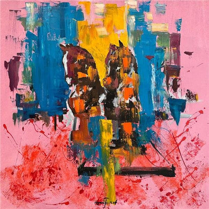 Atların Renkli Serüveni Yağlı Boya Tablosu