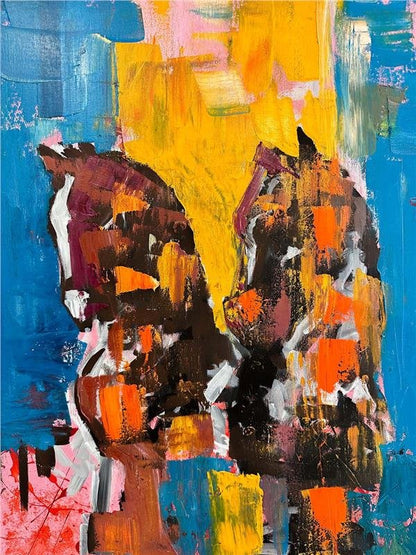 Atların Renkli Serüveni Yağlı Boya Tablosu