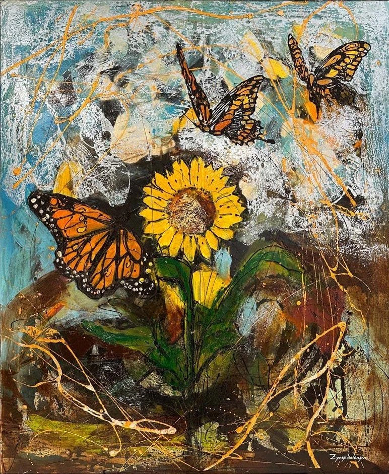 Ayçiçeği Tarlasında Uçuş Yağlı Boya Tablosu