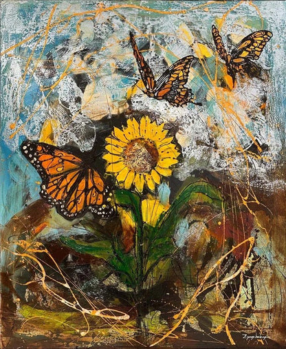 Ayçiçeği Tarlasında Uçuş Yağlı Boya Tablosu