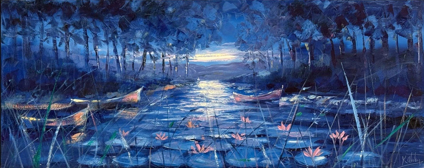 Ayışığında Nilüferler Yağlı Boya Tablosu