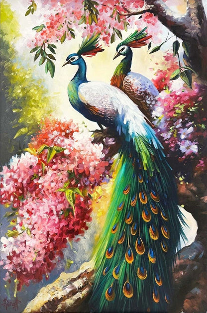 Bahçede Tavus Kuşları Yağlı Boya Tablosu