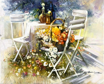 Bahçede Yaz Yağlı Boya Tablosu