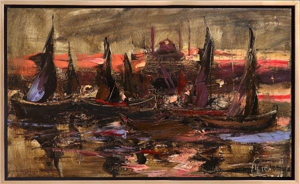 Günbatımında Kayık Esintisi Yağlı Boya Tablosu