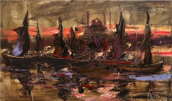 Günbatımında Kayık Esintisi Yağlı Boya Tablosu