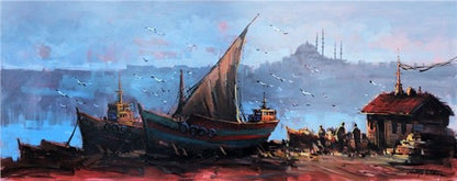 İstanbul'un Balıkçıları Yağlı Boya Tablosu