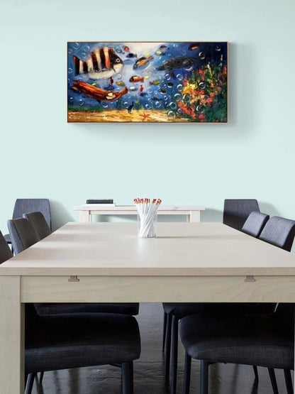 Balıkların Mavi Dünyası Yağlı Boya Tablosu