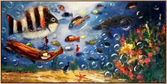 Balıkların Mavi Dünyası Yağlı Boya Tablosu