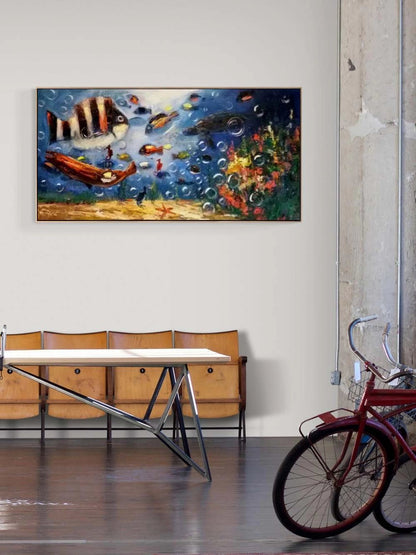 Balıkların Mavi Dünyası Yağlı Boya Tablosu