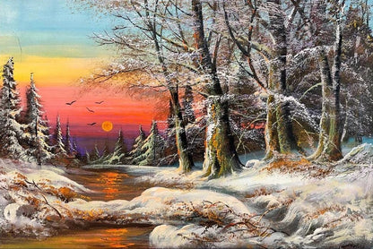 Bembeyaz Kar Manzarası Yağlı Boya Tablosu