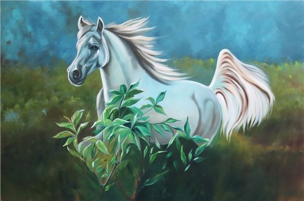 Beyaz Atın Koşusu Yağlı Boya Tablosu