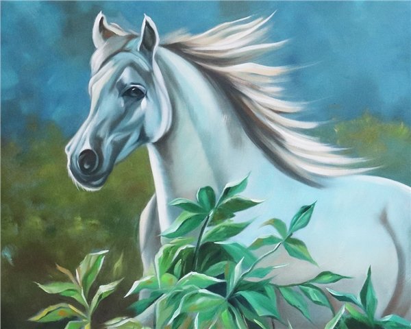 Beyaz Atın Koşusu Yağlı Boya Tablosu