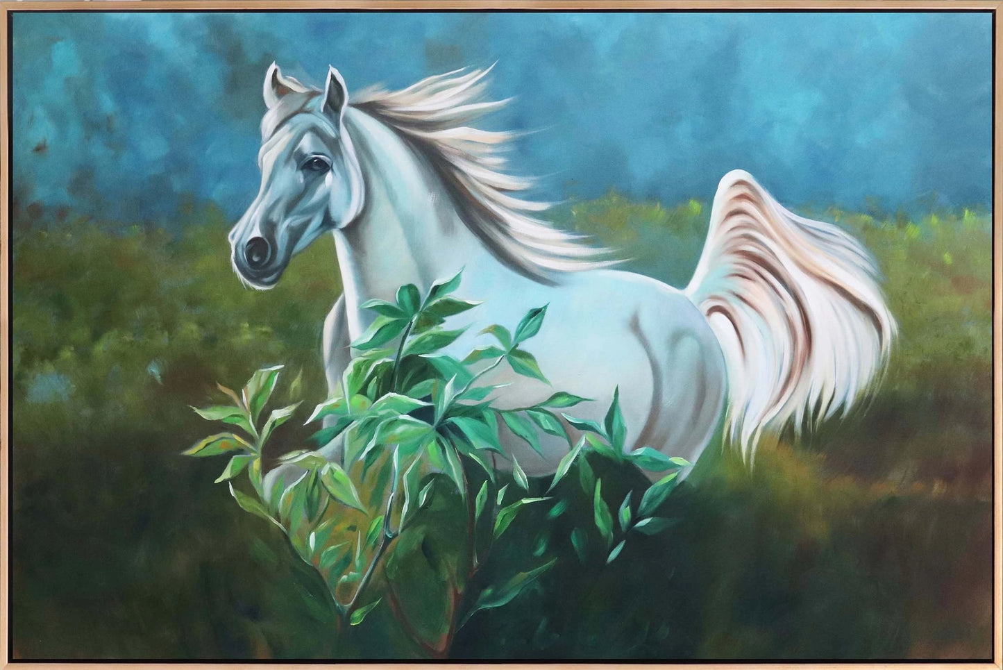 Beyaz Atın Koşusu Yağlı Boya Tablosu
