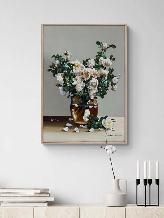 Beyaza Açan Manolya Yağlı Boya Tablosu