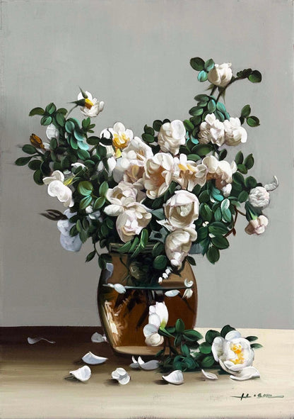 Beyaza Açan Manolya Yağlı Boya Tablosu