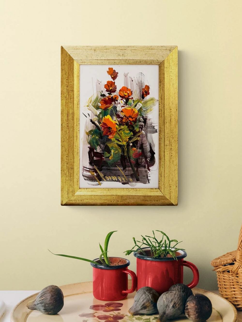 Beyazda Açan Çiçekler Yağlı Boya Tablosu