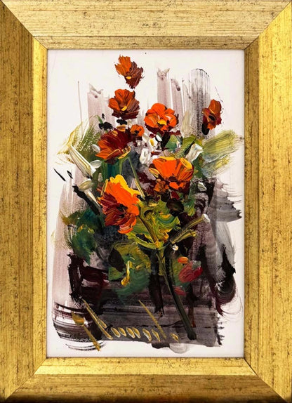 Beyazda Açan Çiçekler Yağlı Boya Tablosu