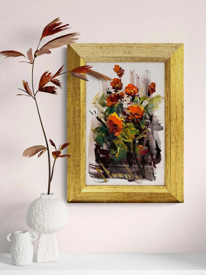 Beyazda Açan Çiçekler Yağlı Boya Tablosu