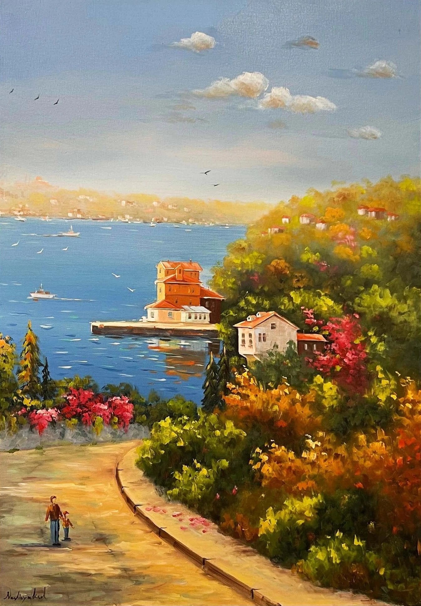 【F25号】 親密さ 油画 油彩 oil painting Beykoz'un Sessiz Hatıraları Yağlı Boya Tablosu | Simurg Sanatevi