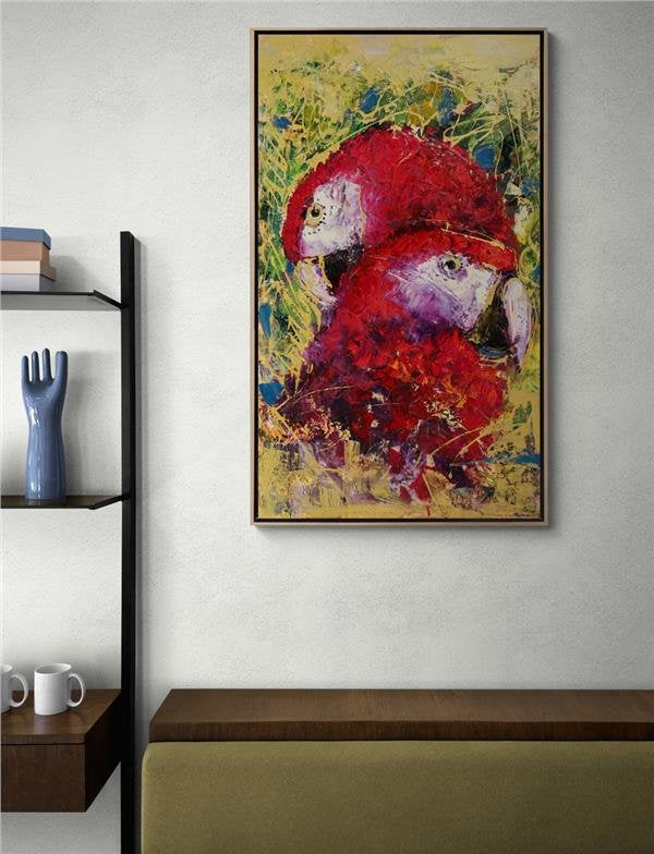 Papağanların Sonsuz Sevgisi Yağlı Boya Tablosu