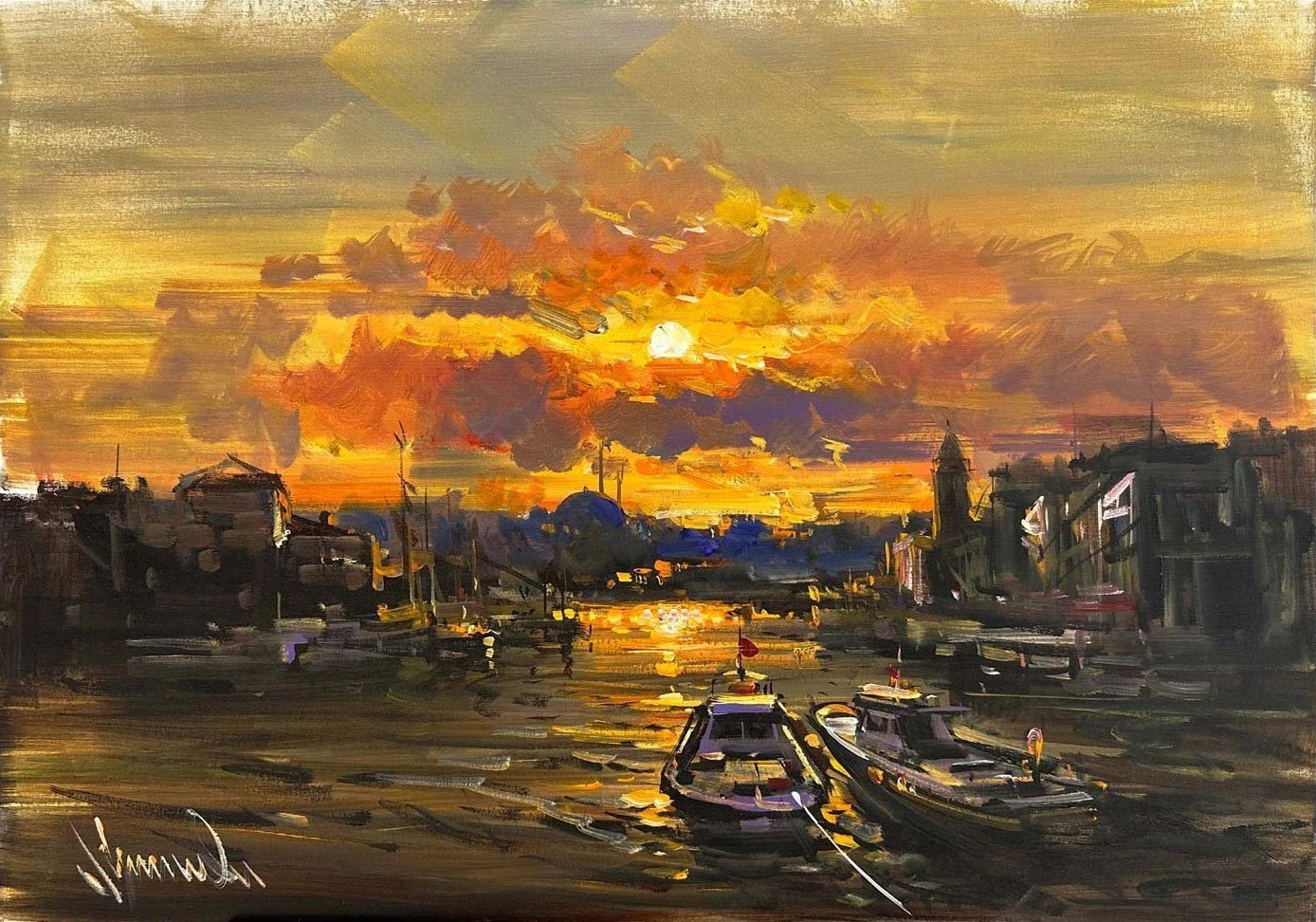 Boğazda Akşam Doğru Yağlı Boya Tablosu