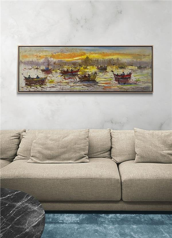 Boğaz'da Kayıkçıların Dansı Yağlı Boya Tablosu