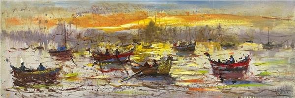 Boğaz'da Kayıkçıların Dansı Yağlı Boya Tablosu