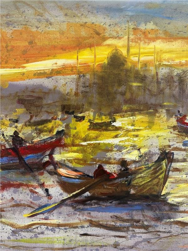 Boğaz'da Kayıkçıların Dansı Yağlı Boya Tablosu