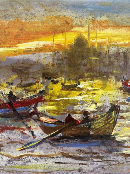 Boğaz'da Kayıkçıların Dansı Yağlı Boya Tablosu