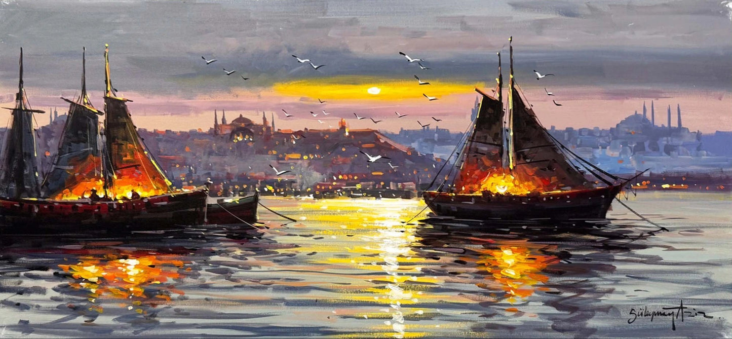 Boğazda Gün Doğumu Yağlı Boya Tablosu