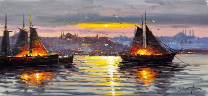 Boğazda Gün Doğumu Yağlı Boya Tablosu