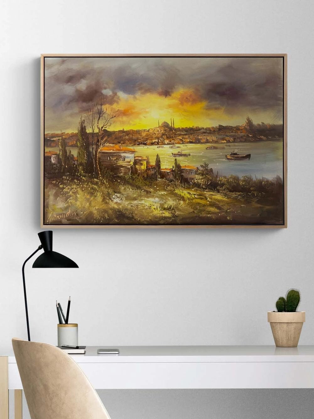 Boğazda Gün Sonu Masalı Yağlı Boya Tablosu
