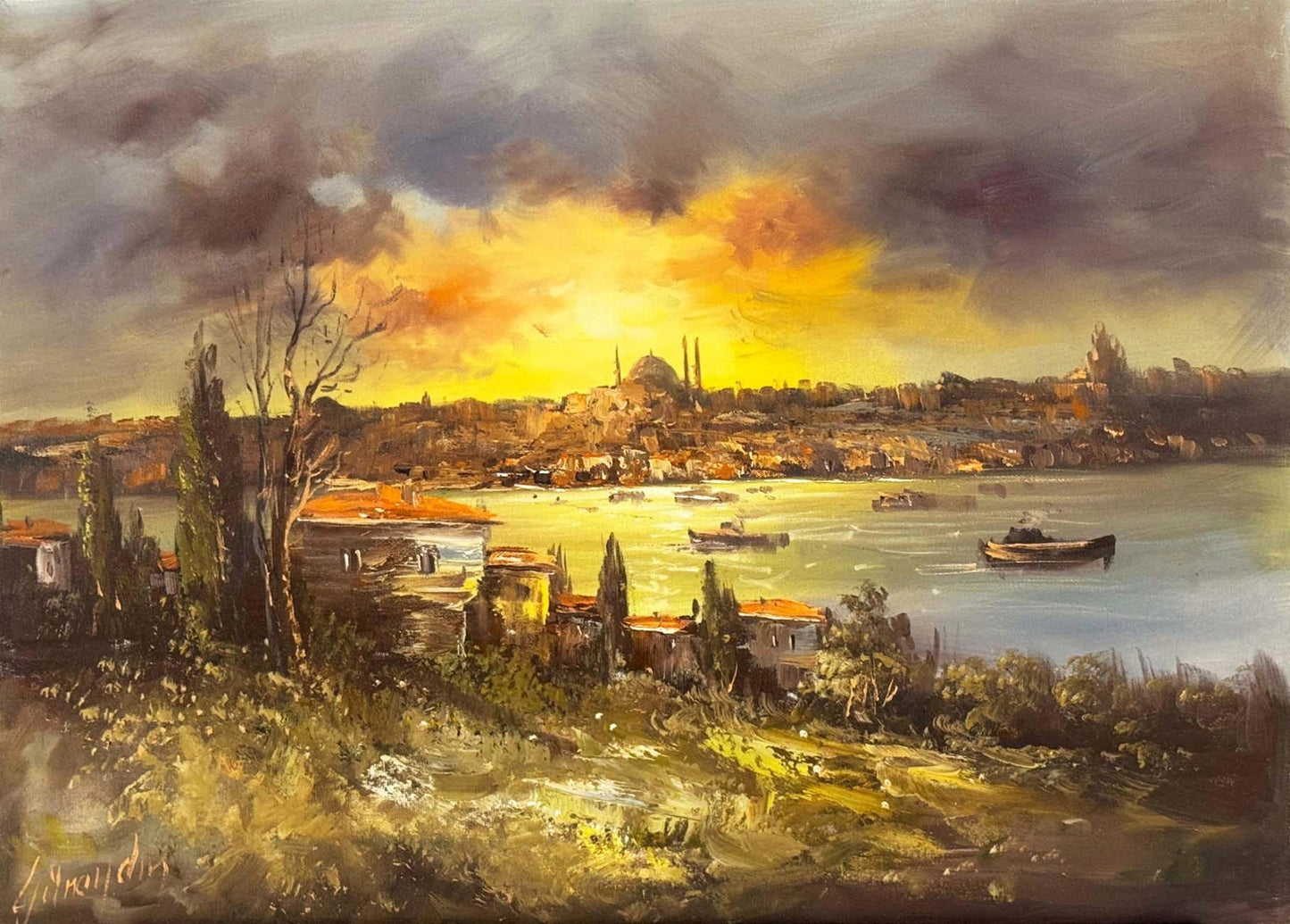 Boğazda Gün Sonu Masalı Yağlı Boya Tablosu