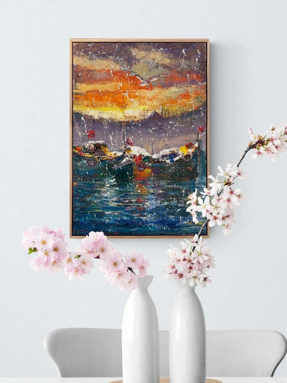 Boğazda Gün Yağlı Boya Tablosu