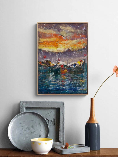 Boğazda Gün Yağlı Boya Tablosu