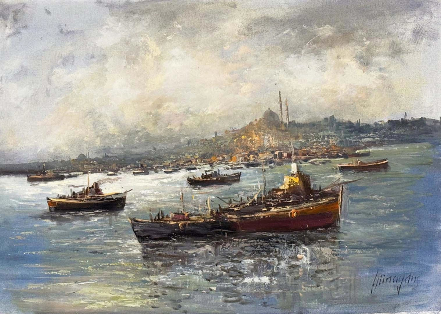 Boğazda Işık Yağlı Boya Tablosu