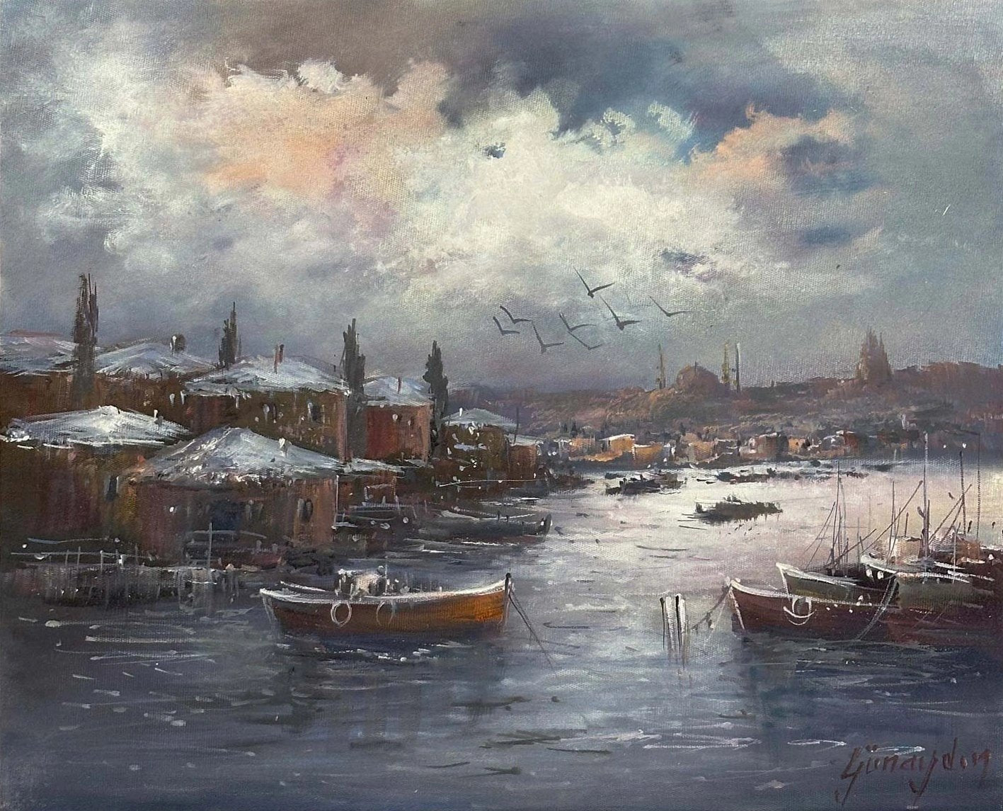 Boğazda Kış Günü Yağlı Boya Tablosu