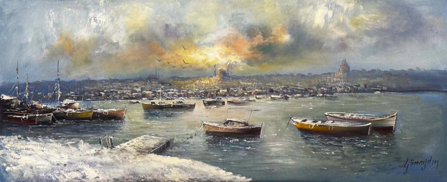 Boğazda Kış Işığı Yağlı Boya Tablosu